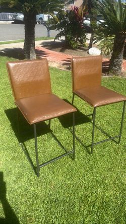 Set of 2 Brown Faux Leather Dining Chairs. Counter height, stools.