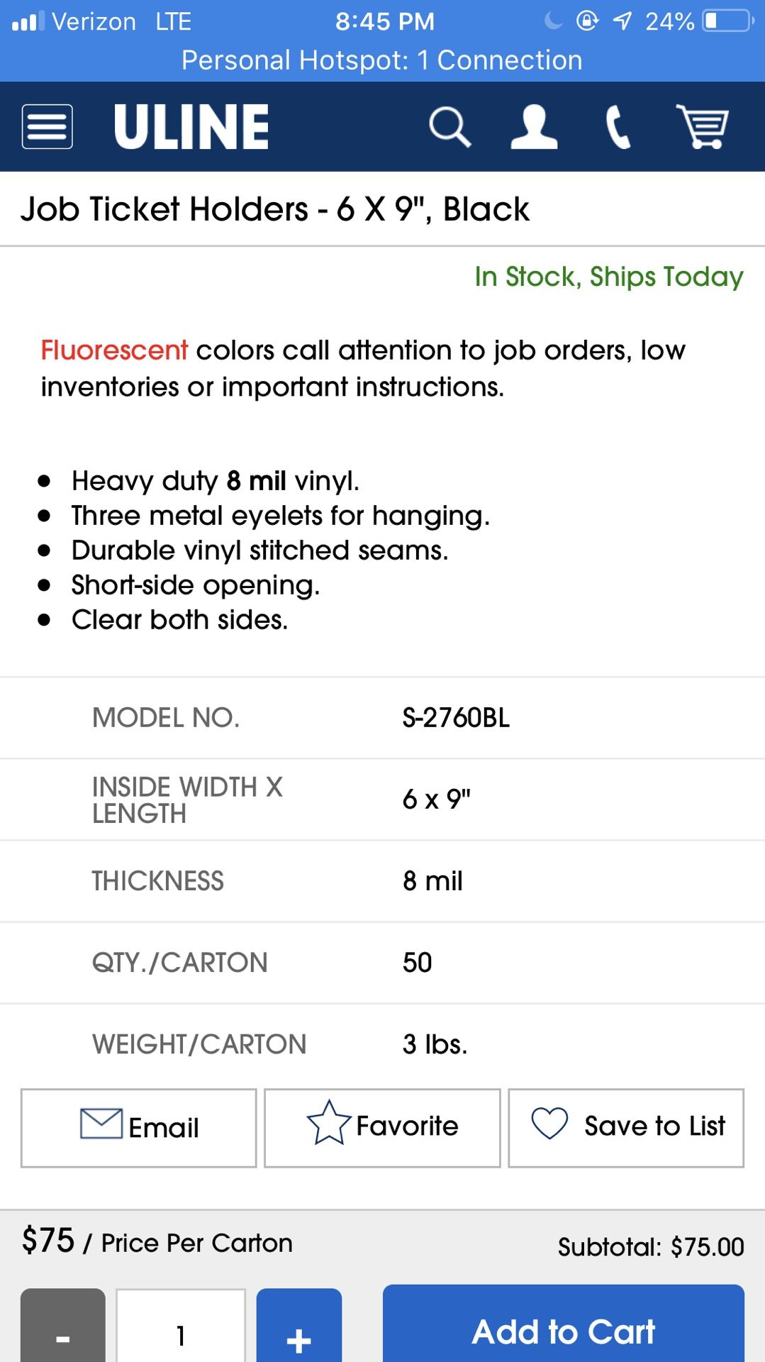 ULINE Job Ticket Holders 6 x 9” BLACK for Sale in Conroe, TX OfferUp