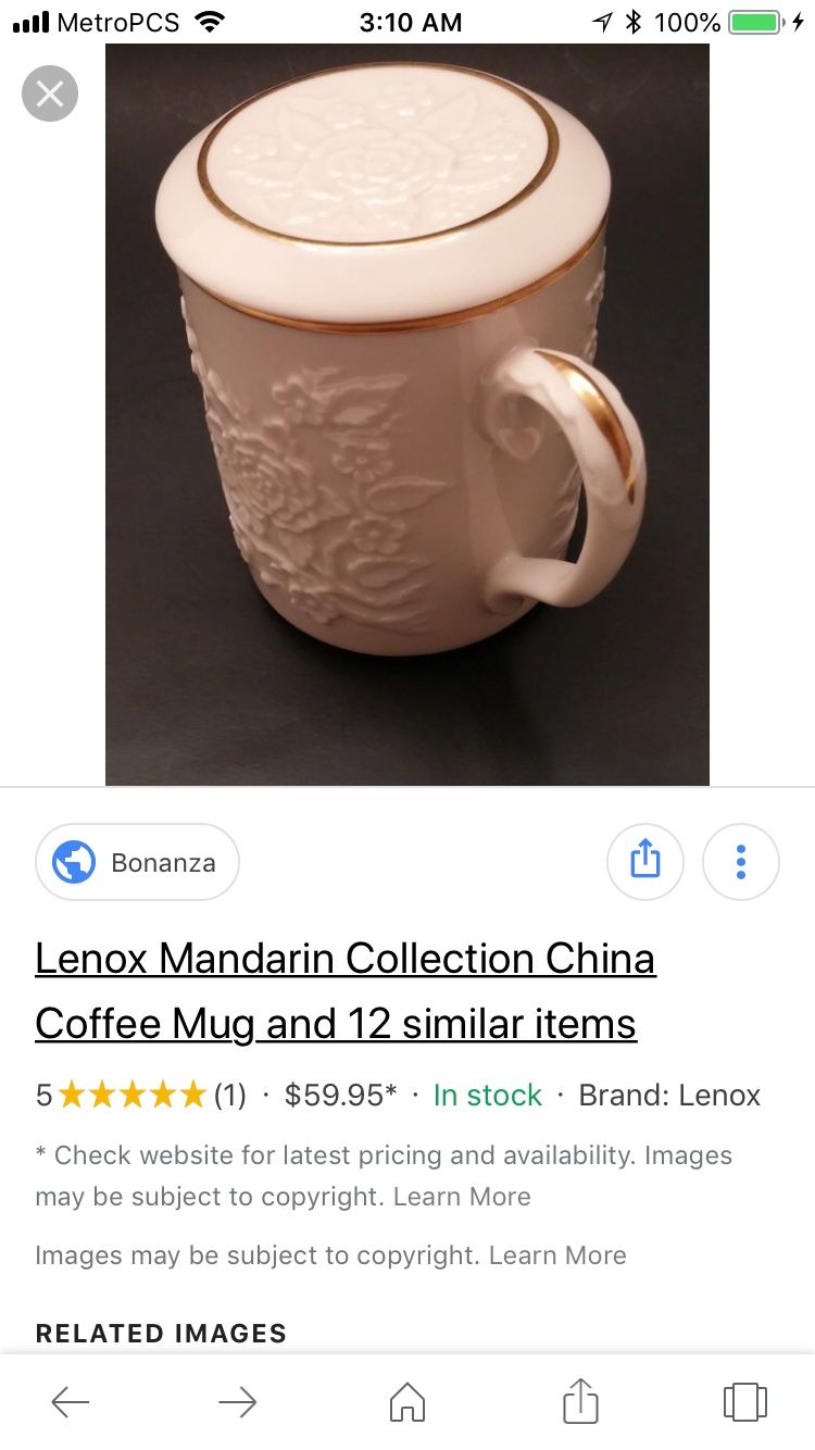 Mandarin covered mug Lenox China