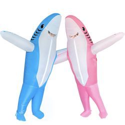 Poptrend Couples Inflatable Shark Costume for Adults Funny Halloween Blow Up Costumes His and Hers Cosplay Duo Costumes 2 Packs