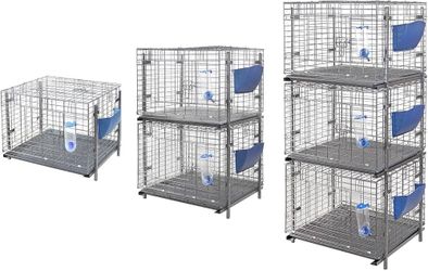 Stackable Rabbit Bunny Guinea Pig Breeding Cage with Feeder Water Bottle, Easy-Clean 24" L x 24" W x 16" H