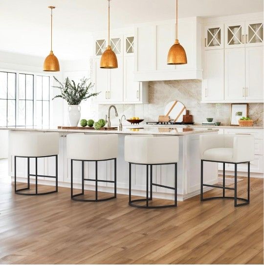 Set of 4Faux Leather Upholstered Accent Counter Height Bar Stools