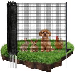 4'x82' Temporary Fence with Posts, Dog Fence Outdoor for Yard, Black Mesh with step-in posts, No assembly required, Portable Fencing for yard