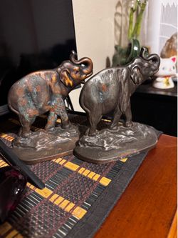 vintage 1930’s cast metal elephant bookends