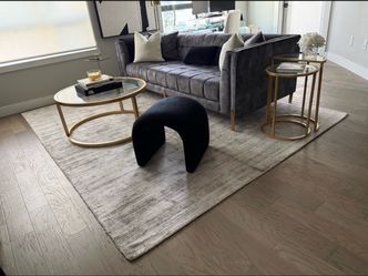 Large silver gray faux silk hand tufted rug retain 444+