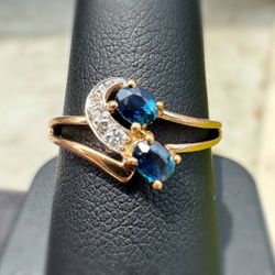 Vintage Jewelry 14k solid rose red gold natural diamond sapphire stone 0.50CTW ring size 7.75