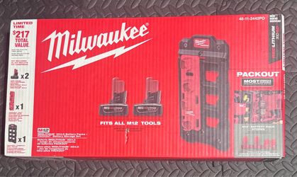 Milwaukee M12 12V Lithium-lon XC Extended Capacity 4.0 Ah Battery 2-Pack w/PACKOUT Compact Wall Plate & M12 Battery Rack
