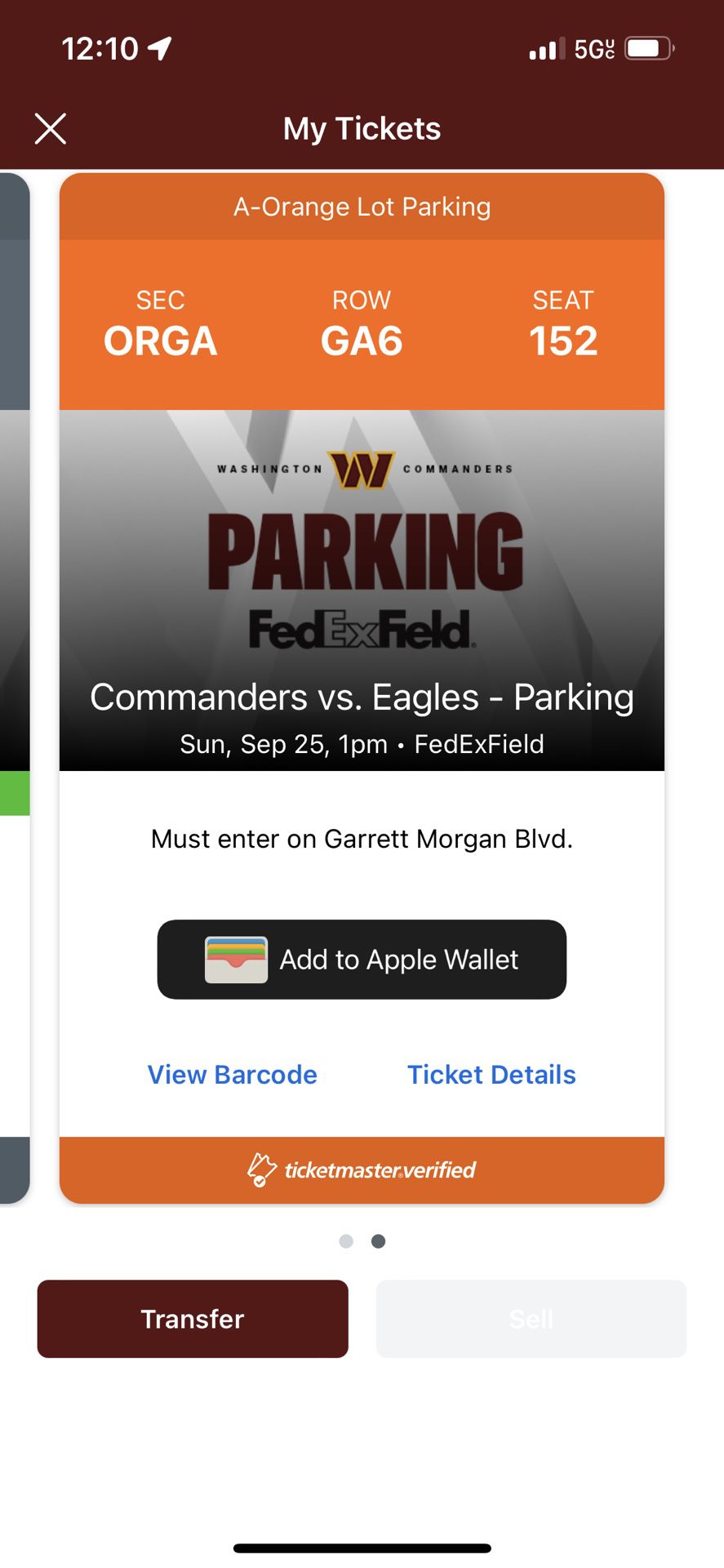 Washington Commanders Philadelphia Eagles Parking Pass Week 3 