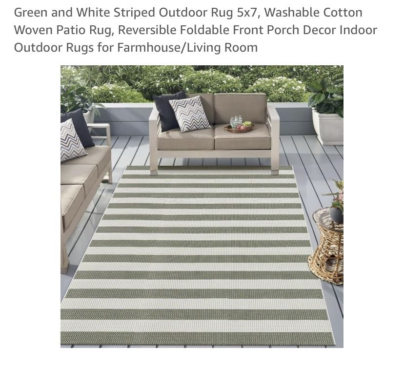 New 5x7 Green And White outdoor /Indoor Rug 