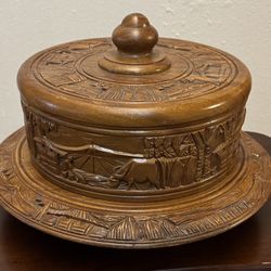 Vintage Hand Carved Wooden Cake Stand