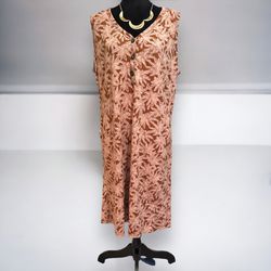 J Jill Shift Dress Women’s 2x Brown Pink Palm Tree Print Sleeveless Knit Pockets