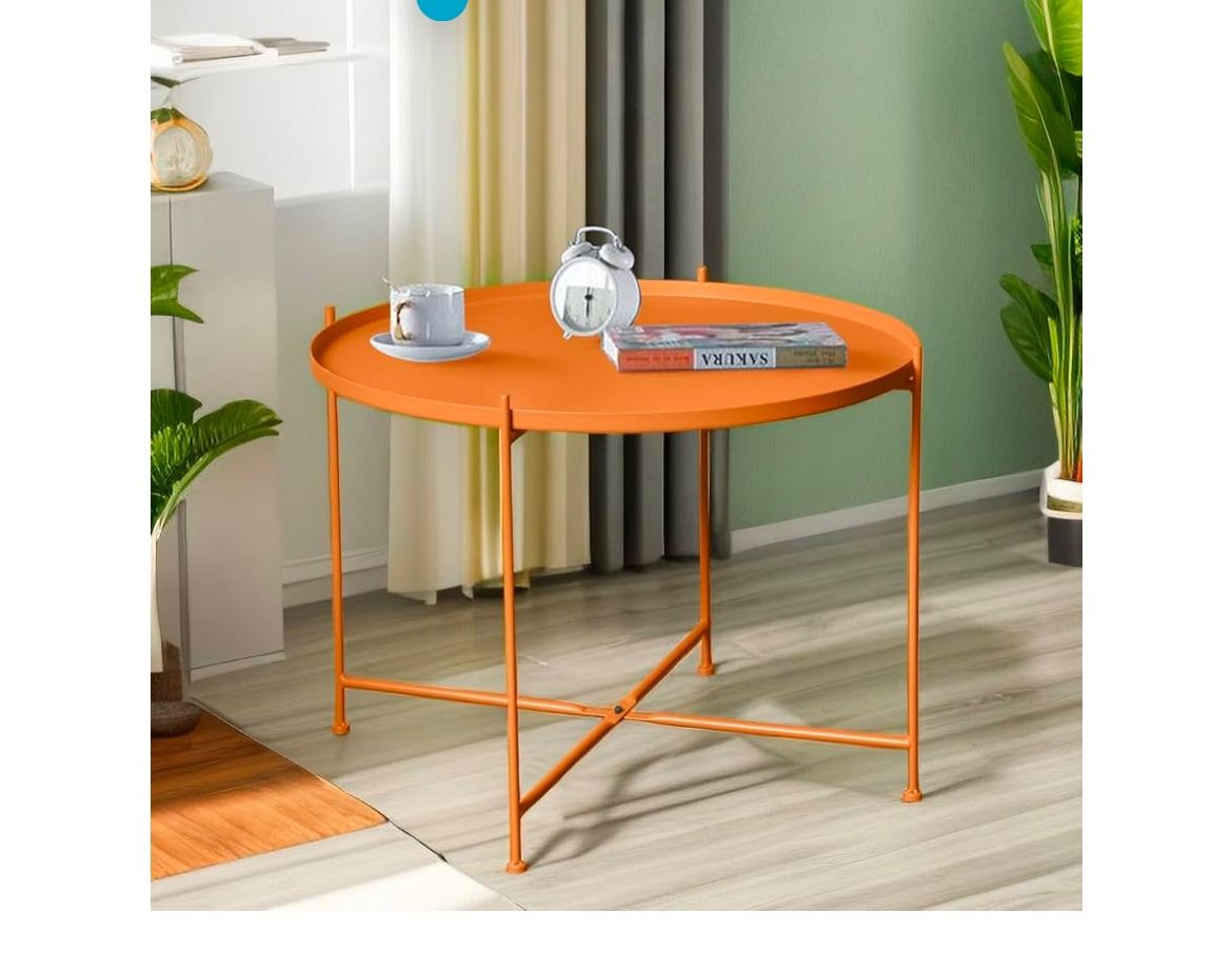 Sofa Round Side Table,Tray Metal End Table,Accent Coffee Table,Waterproof and Anti-Rust Outdoor&Indoor Snack Table… (27.6" 1-Tier)