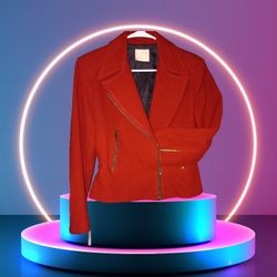 Antony Moorcroft 100% Wool Red Moto Jacket Women’s Medium Asymmetrical Zip