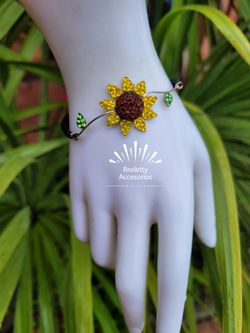 Sterling Silver 925 Bracelet Sunflower Design With Micro-Pearls 