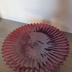 Murano Yalos Casa Red Glass Footed Cake Stand Pedestal 11” Stunning