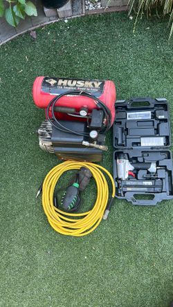 Porter Cable Brad Nailer, Hitachi sv13yb sander and Husky Air Compressor with a 50 feet hose