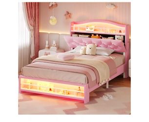 Girls Pink Twin Bed Frame, Velvet Hidden Storage