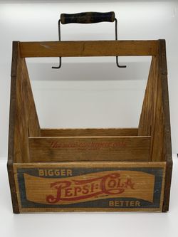 Antique vintage Pepsi Cola wood & tin bottle carrier