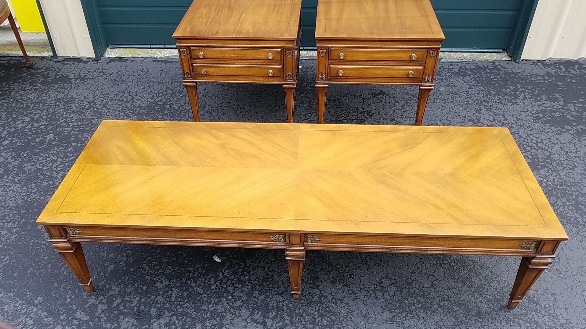 Pecan coffee table & end tables