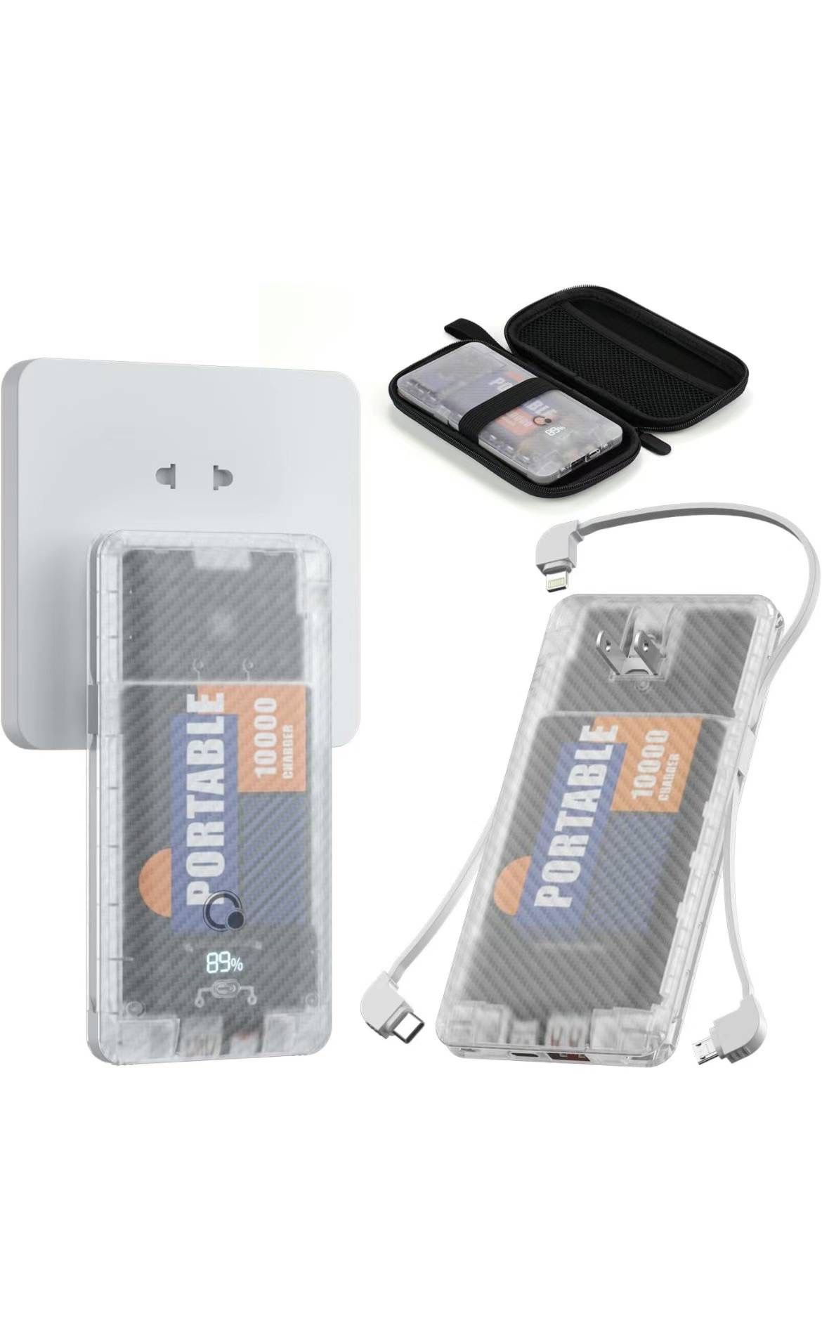 10000mAh Portable Charger,Q Slim USB C Power Bank,5 Output Dual Input 20W Travel External Battery Pack with Built-in Cables and AC Wall Plug, Compatib