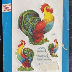Vintage 1953 Vogart Iron On Fabric Appliques Rooster. 3 Roosters 1 Used. #309