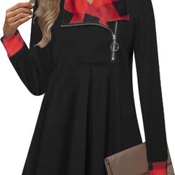 Brandnew Women's Long Sleeve Zipper Lapel Tunic Fashion Pullover Swing Sweatshirt(Medium)