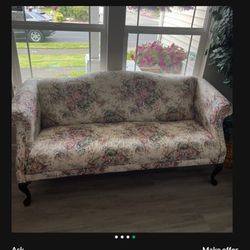 Settee Couch Fabric & Wood