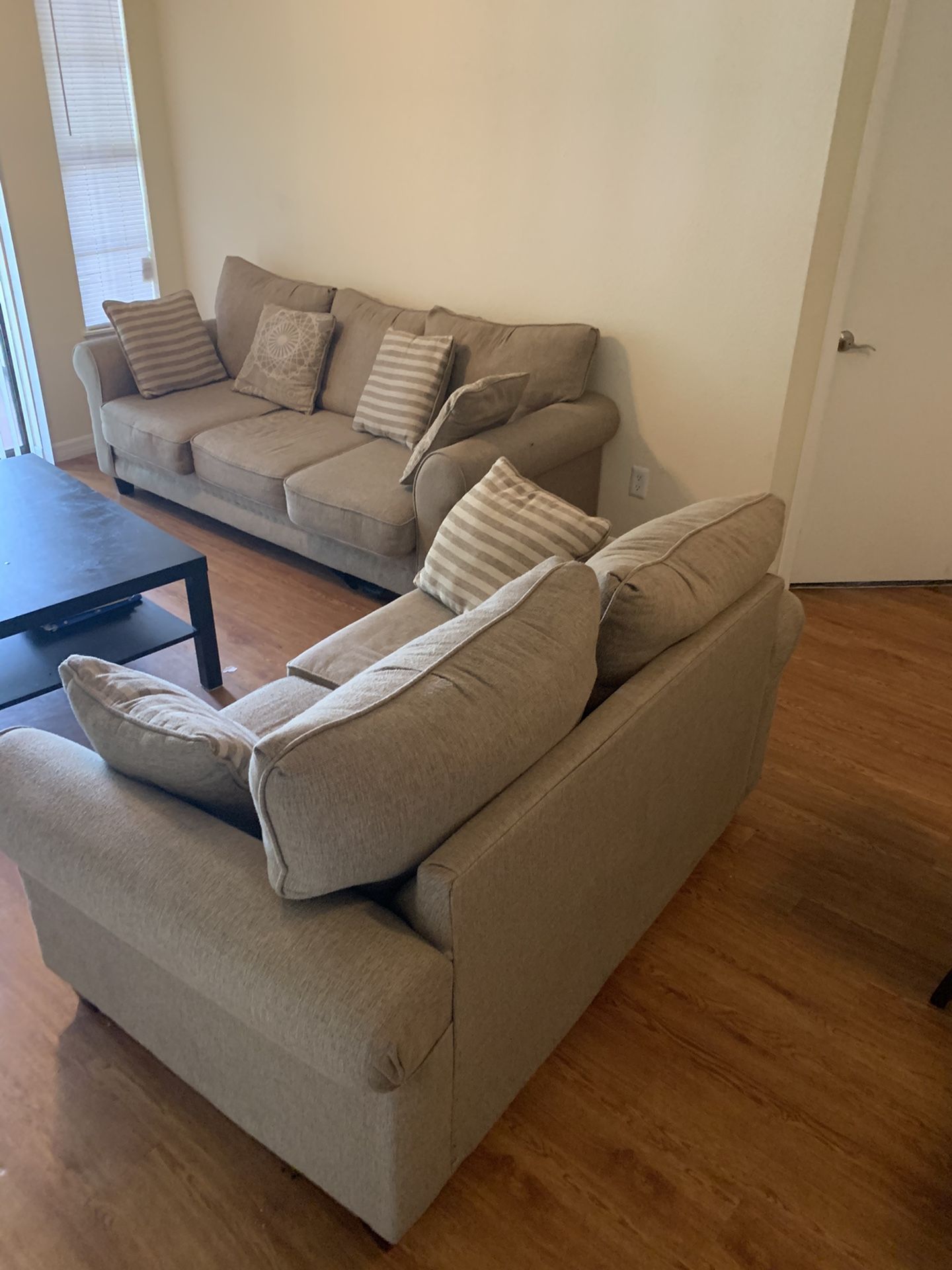 2 piece living room couch set with pillows