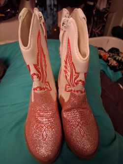 Girls pink/white cowgirl boots - size 8
