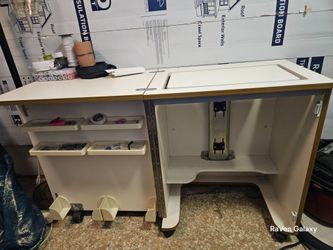 Portable Fold-Out Sewing Cabinet with Air-Lift Platform – Rolling Craft Workstation