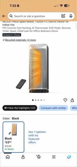 AEOCKY 1500W PTC Ceramic Space Heater