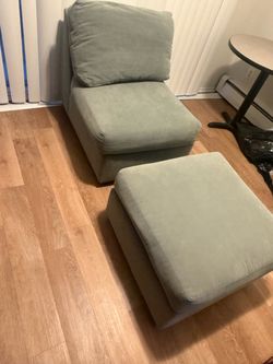 Sage Green Armless Chair with Ottoman