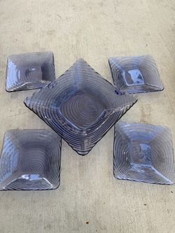 Blue Glass Square Bowl Set of 5
