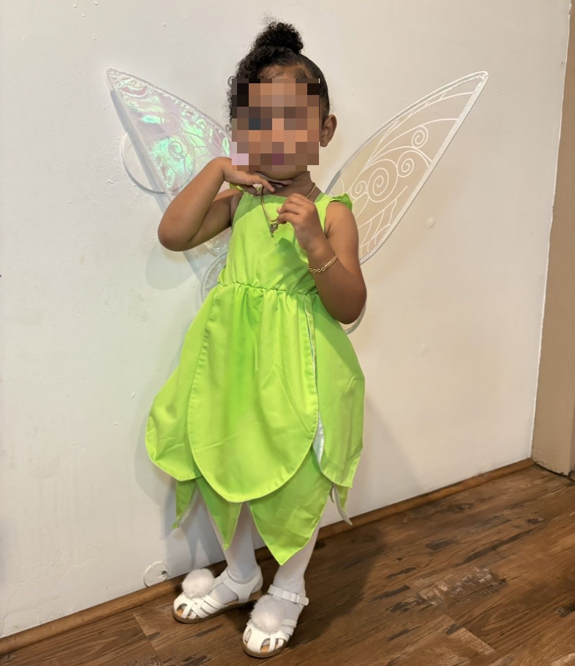 Tinkerbell costume (DRESS, WINGS, & PUFF BALLS FOR SHOES)