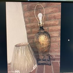 Vintage Set Of 2 Aztec Drawing Large Lamps