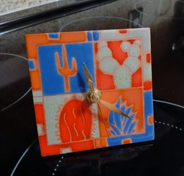 Ceramic Tile Table Clock ~ Southwestern ~ Cactus 