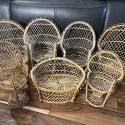 mini peacock wicker rattan doll chairs bench plant holders 