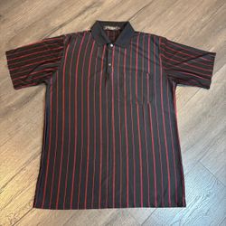 Yves Saint Laurent Pour Homme Silk Striped Polo Shirt Black Red XL