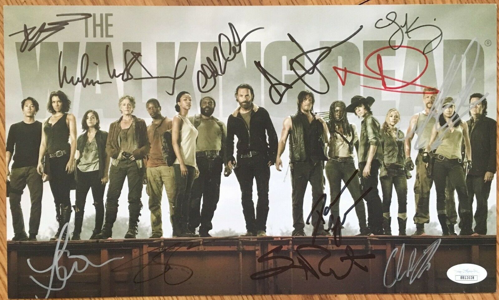 Walking Dead cast signed 2014 SDCC photo Lincoln Reedus Cohan Gurira McBride JSA