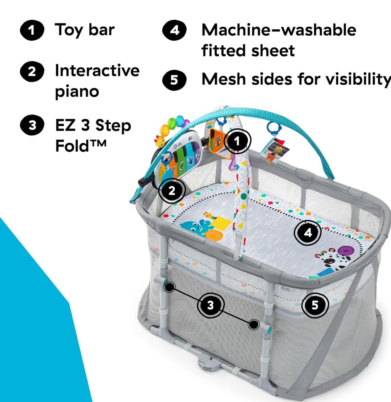 Baby Einstein Kick & Snooze™ 3-in-1 Playard – Infant Sleeper, Play Gym & Travel Bassinet
