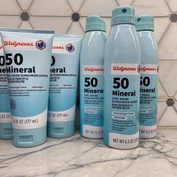 sunscreen spray or lotion 50 SPF, Walgreens brand. New