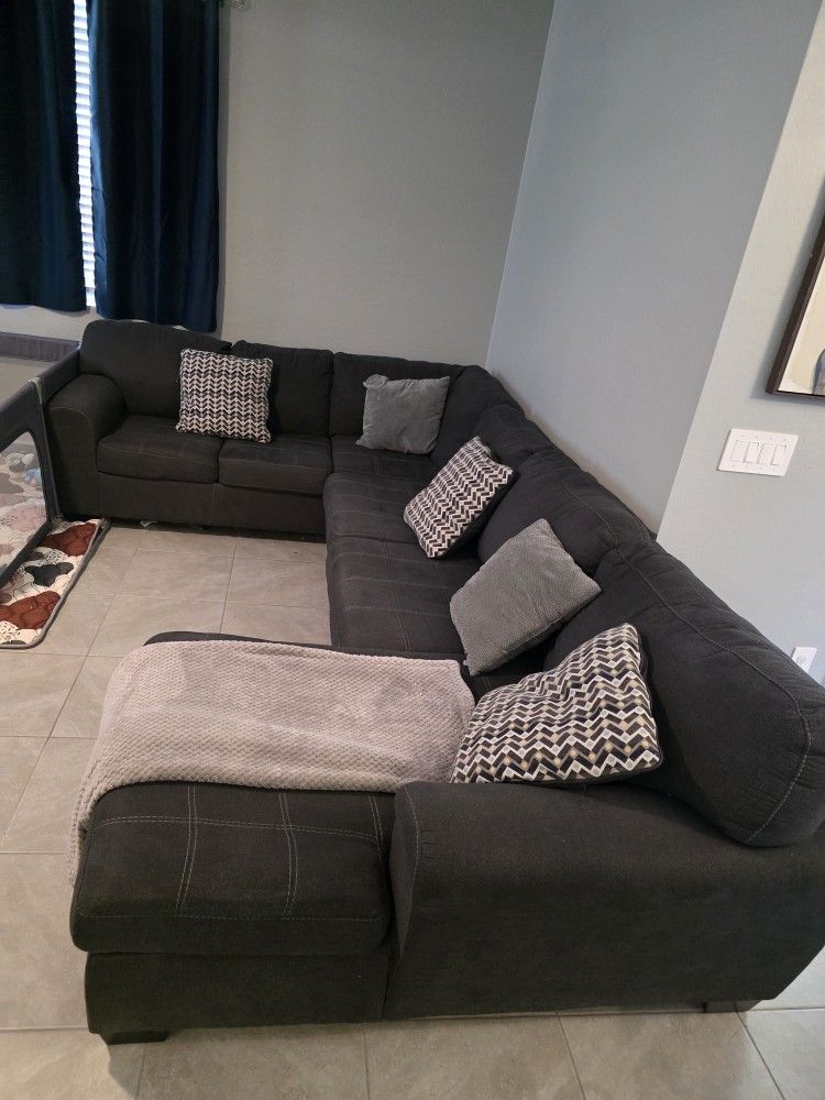 Large 3 Piece Sectional Sofa Couch Chase Dark Grey/Blue