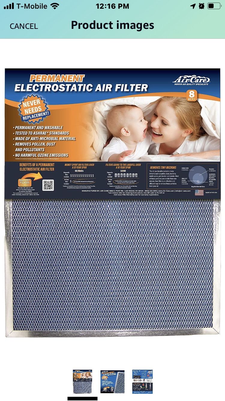 Air Care Filter 20”x30” Washable Reusable