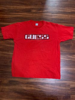 Vintage 90s Guess Mens Extra Large Distressed Stencil Spell Out Short Sleeve T-Shirt