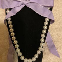 30” Long Fresh Water Pearls With Purple Tie Back Ribbon