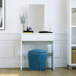 Modern White Vanity Desk with Mirror and Drawer