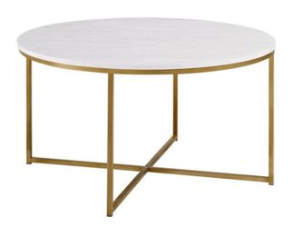 Round Coffee Table - Faux White Marble/Gold 36”