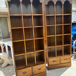 Pair Of Vintage Broyhill Bookcases With Drawers- Solid Wood- Good Condition