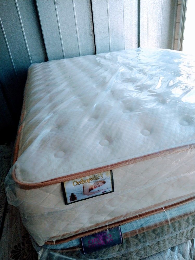Queen Set Mattress Regular One Sided Orthopedic Brand New With Box Spring