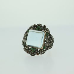Antique Natural Aquamarine Gold & Silver Ring